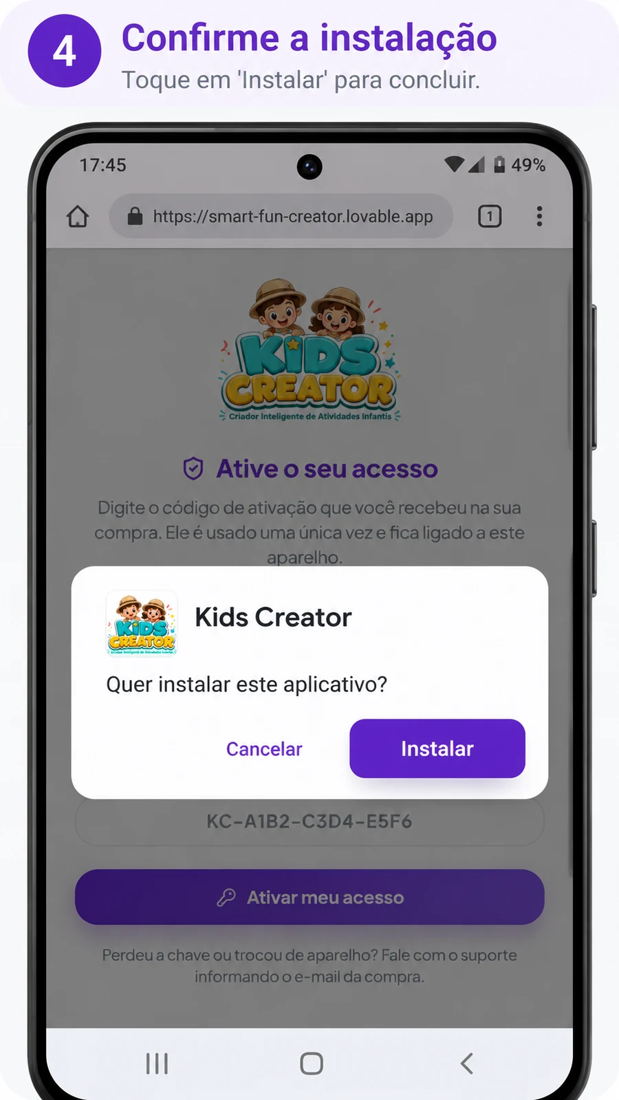 Passo 4 no Android: confirmar a instalação