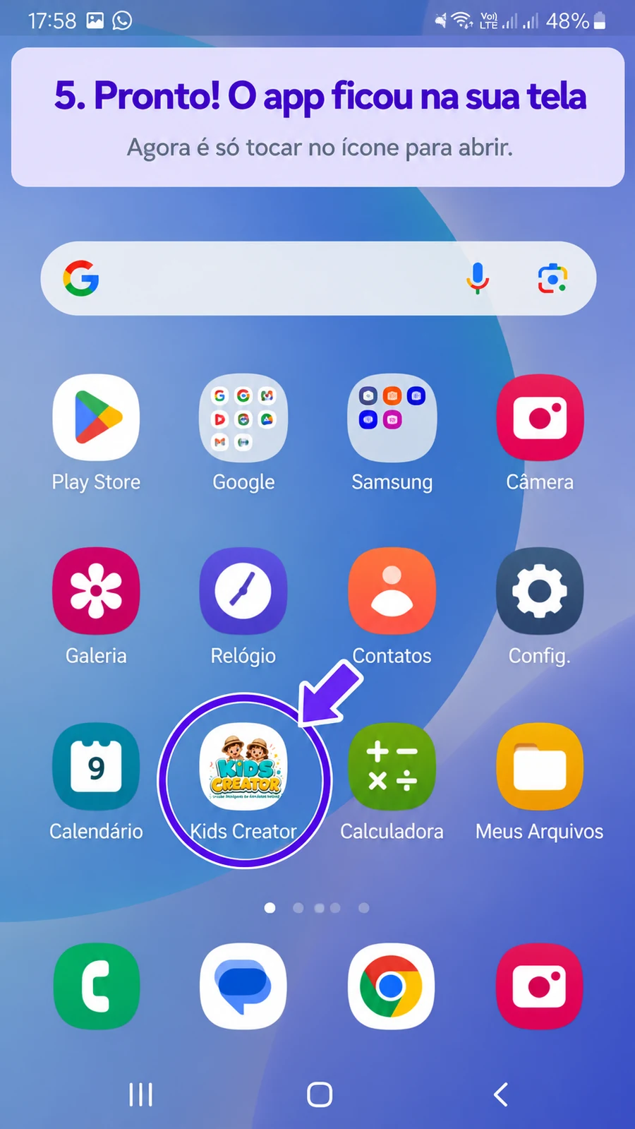 Passo 5 no Android: localizar o aplicativo instalado