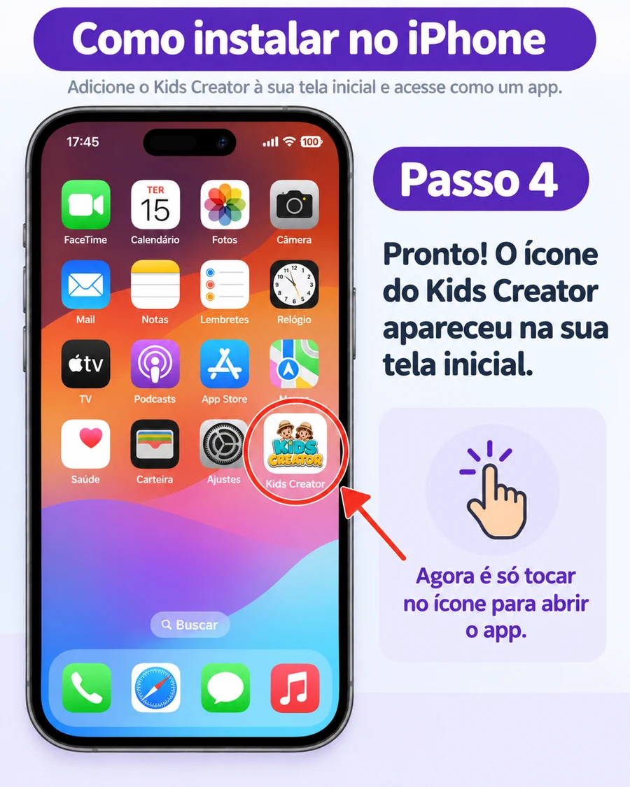 Passo 4 no iPhone: localizar o ícone do Kids Creator