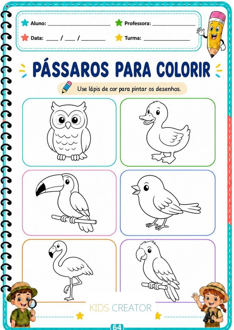 Atividade com tema pássaros